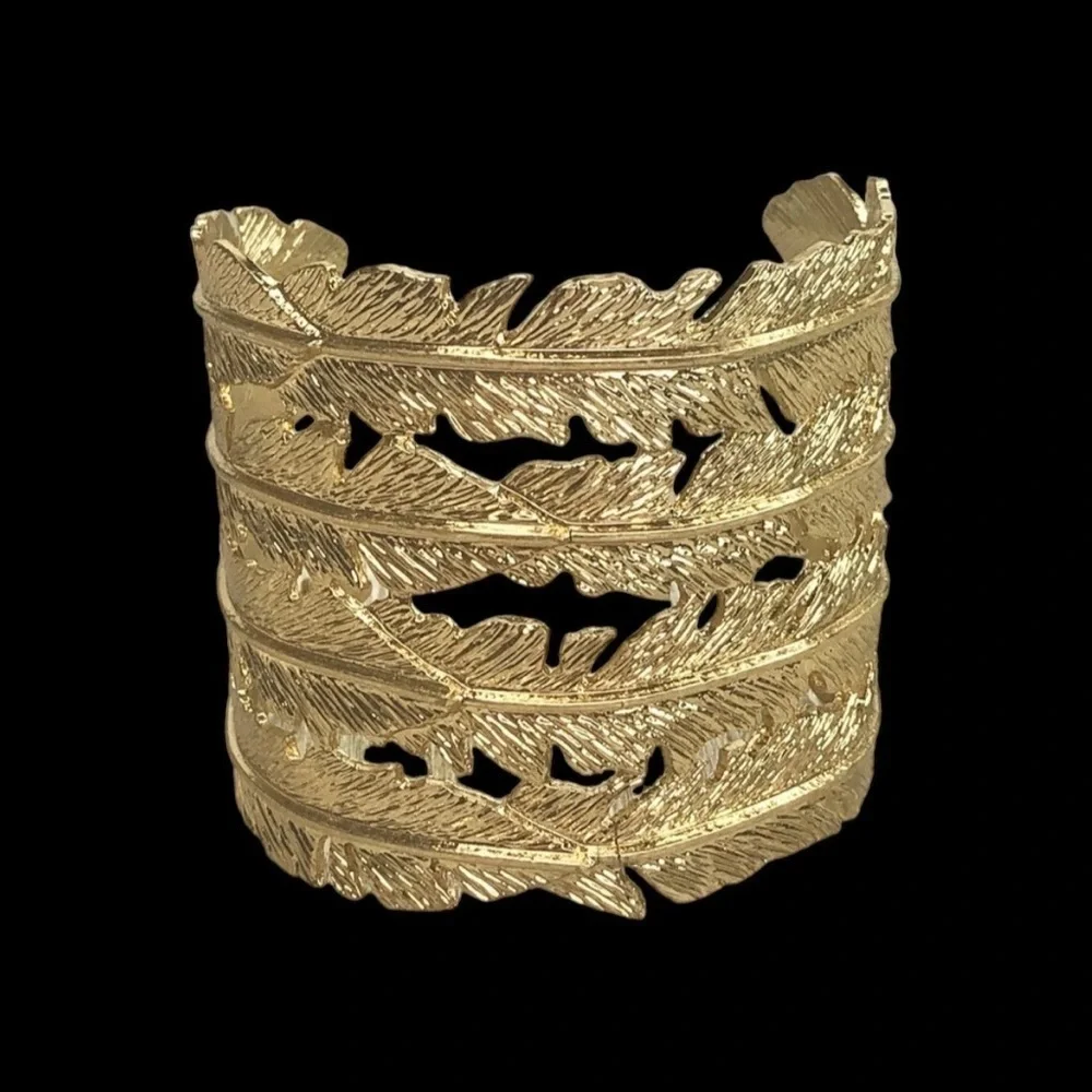 Boho Gold Feather Cuff Bracelet